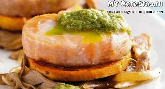 Лосось с картофелем и грибами